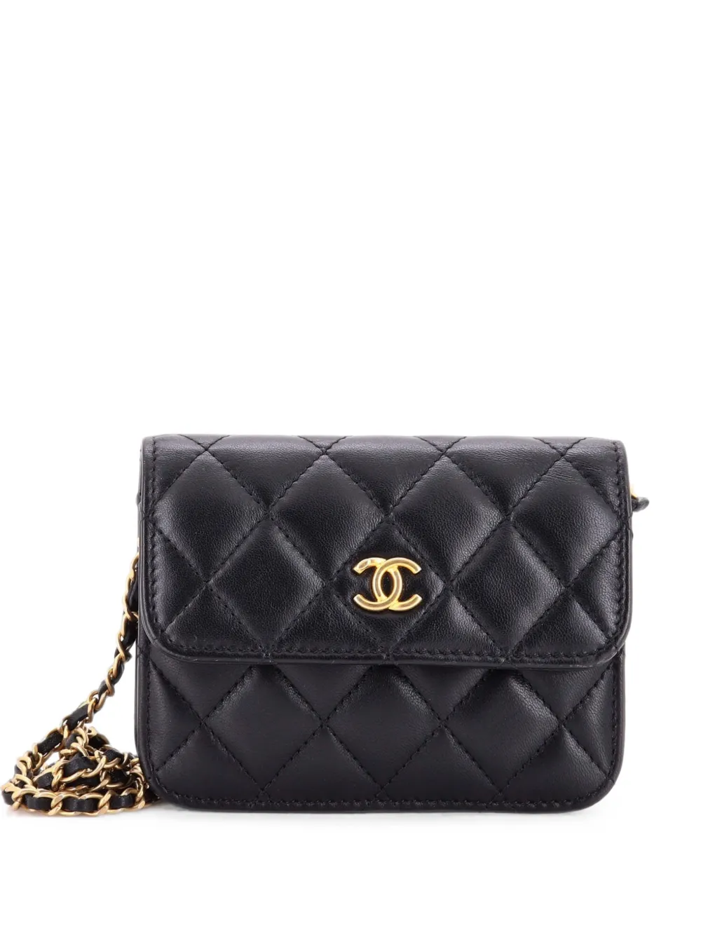 CHANEL Pre-Owned Pearl Crush Flap Clutch with Chain Quilted Lambskin Mini crossbody bag - Nero