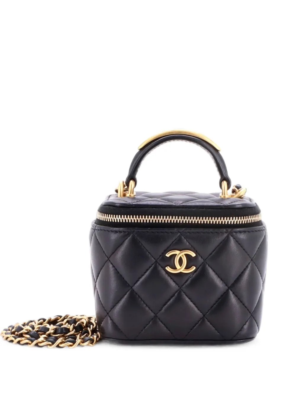 CHANEL Pre-Owned CC Top Handle Vanity Case with Chain Quilted Lambskin with Metal Mini satchel - Nero