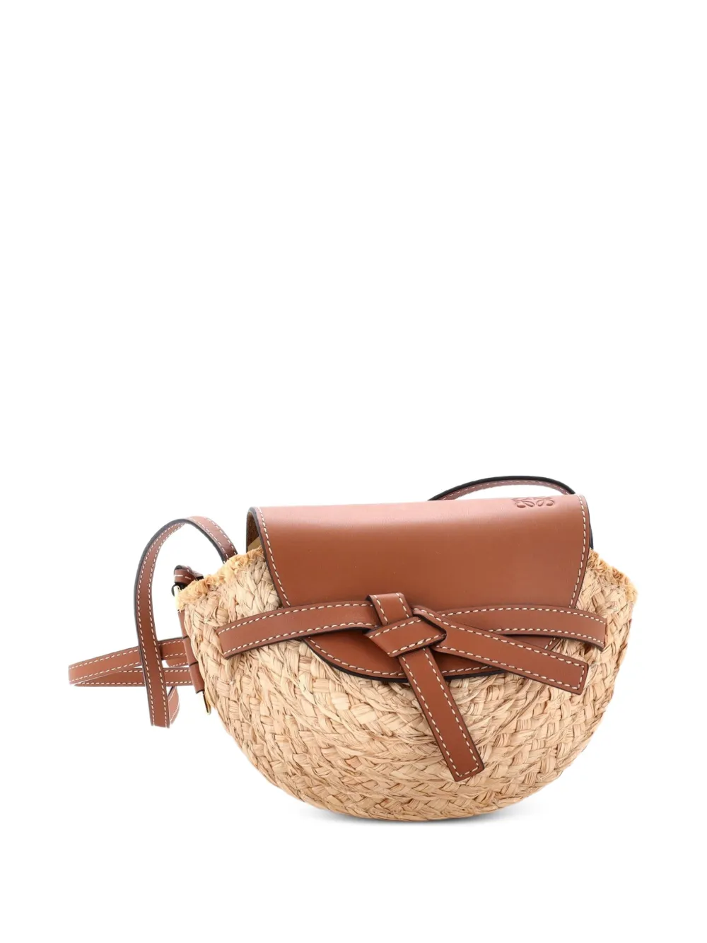 Loewe Pre-Owned Mini Gate Schultertasche aus Leder mit Raffiabast - Braun