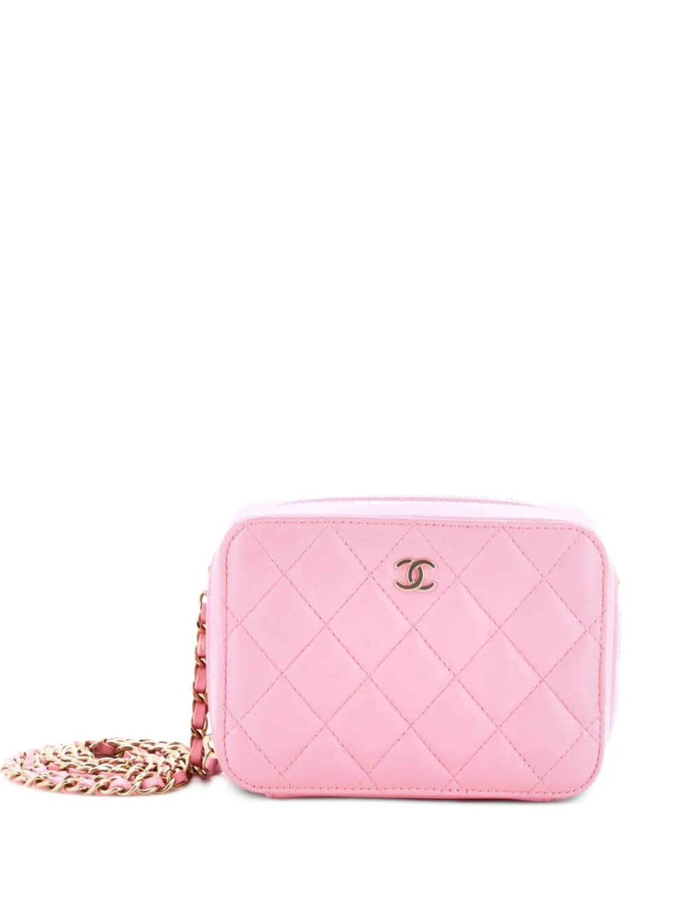 CHANEL Pre-Owned Zip Around Vanity Case with Chain Quilted Lambskin Mini crossbody bag - Rosa