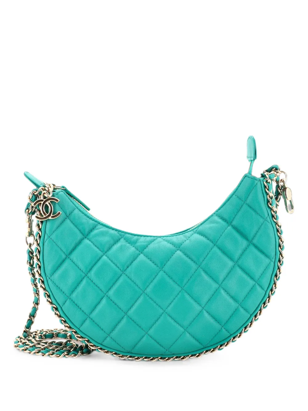 CHANEL Pre-Owned Chain Around Hook Quilted Lambskin Small hobo bag - Green