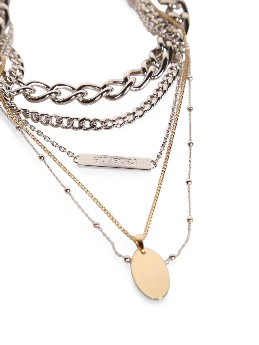 Rabanne Layered Logo-plaque Necklace in Silver, view 2