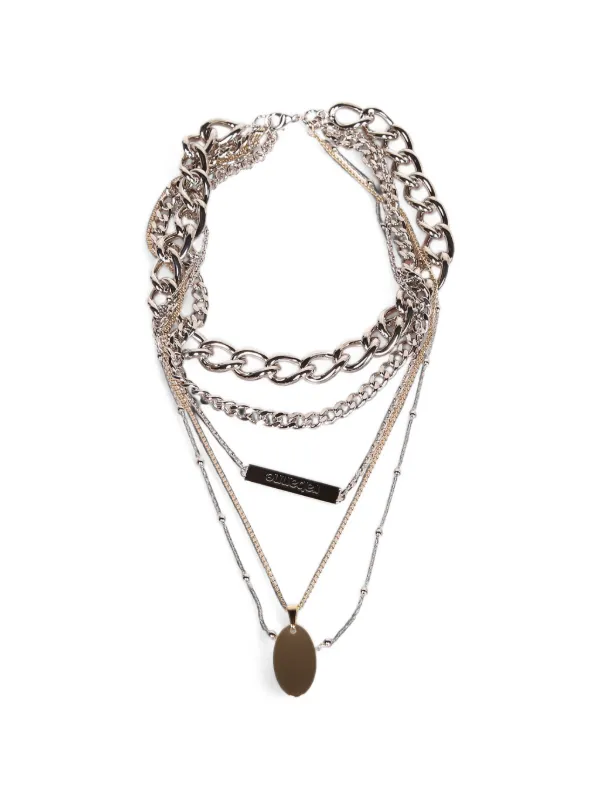 Rabanne Layered Logo-plaque Necklace in Silver
