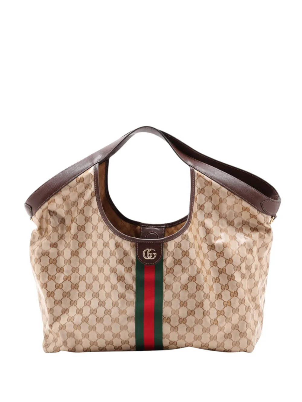 Gucci Pre-Owned 2016-2026 Large GG Canvas Web Giglio tote bag - Marron