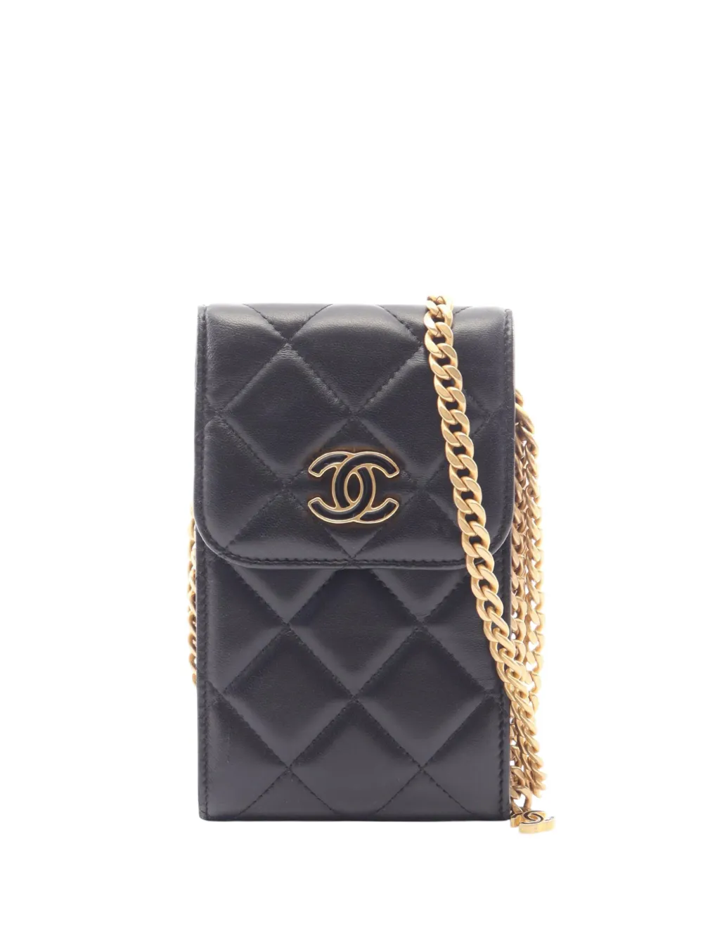 CHANEL Pre-Owned 2021 Quilted CC Lambskin Lacquered Chain Phone Holder crossbody bag - Nero