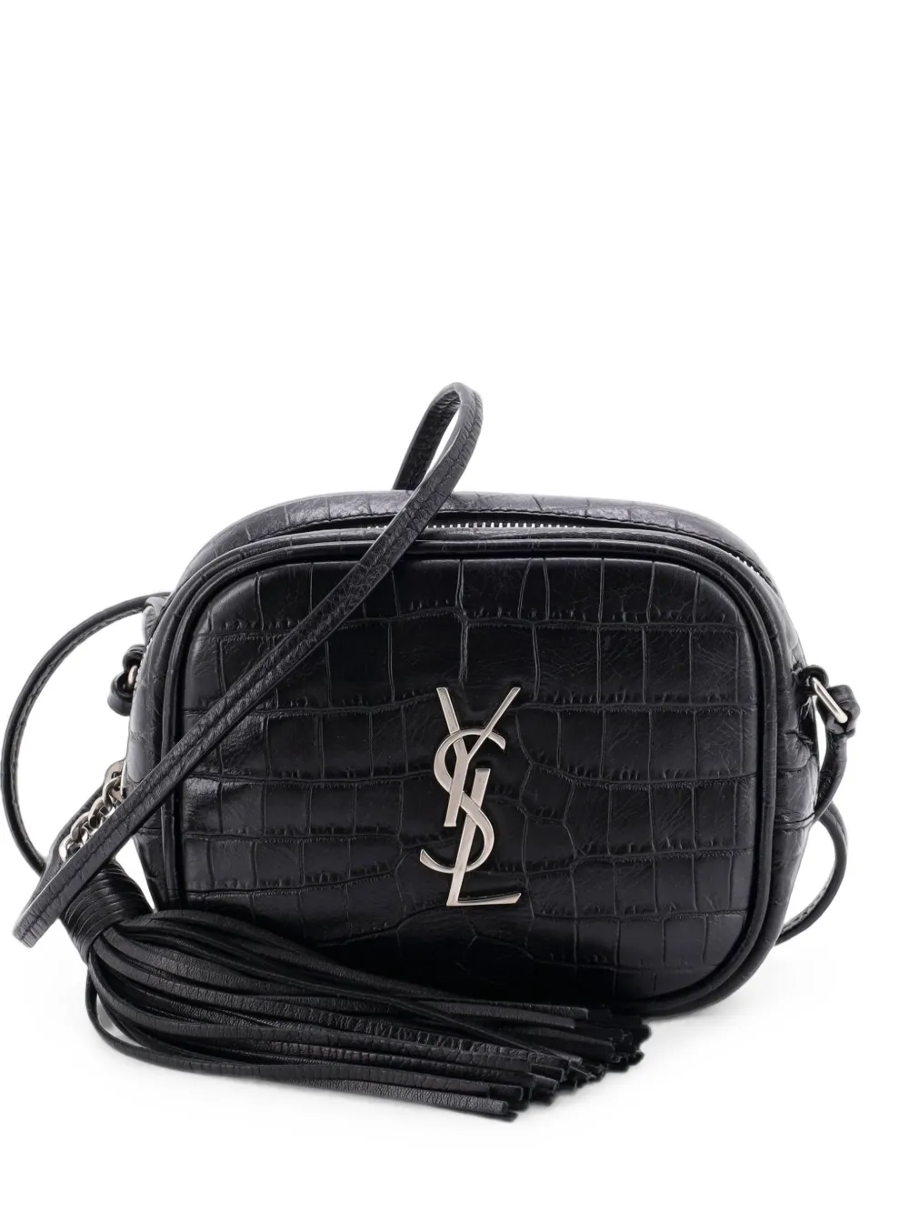 Saint Laurent Pre-Owned Borsa a tracolla Classic Monogram piccola in pelle goffrata effetto coccodrillo - Nero