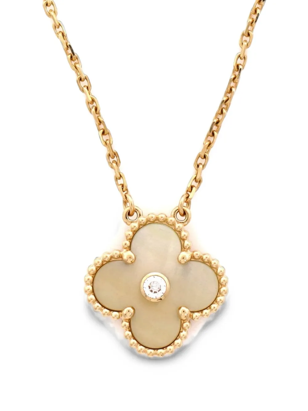 Van Cleef & Arpels Pre-Owned Vintage Alhambra Pendant 18K Yellow Gold and Gold Mother of Pearl with Diamond necklace - Oro