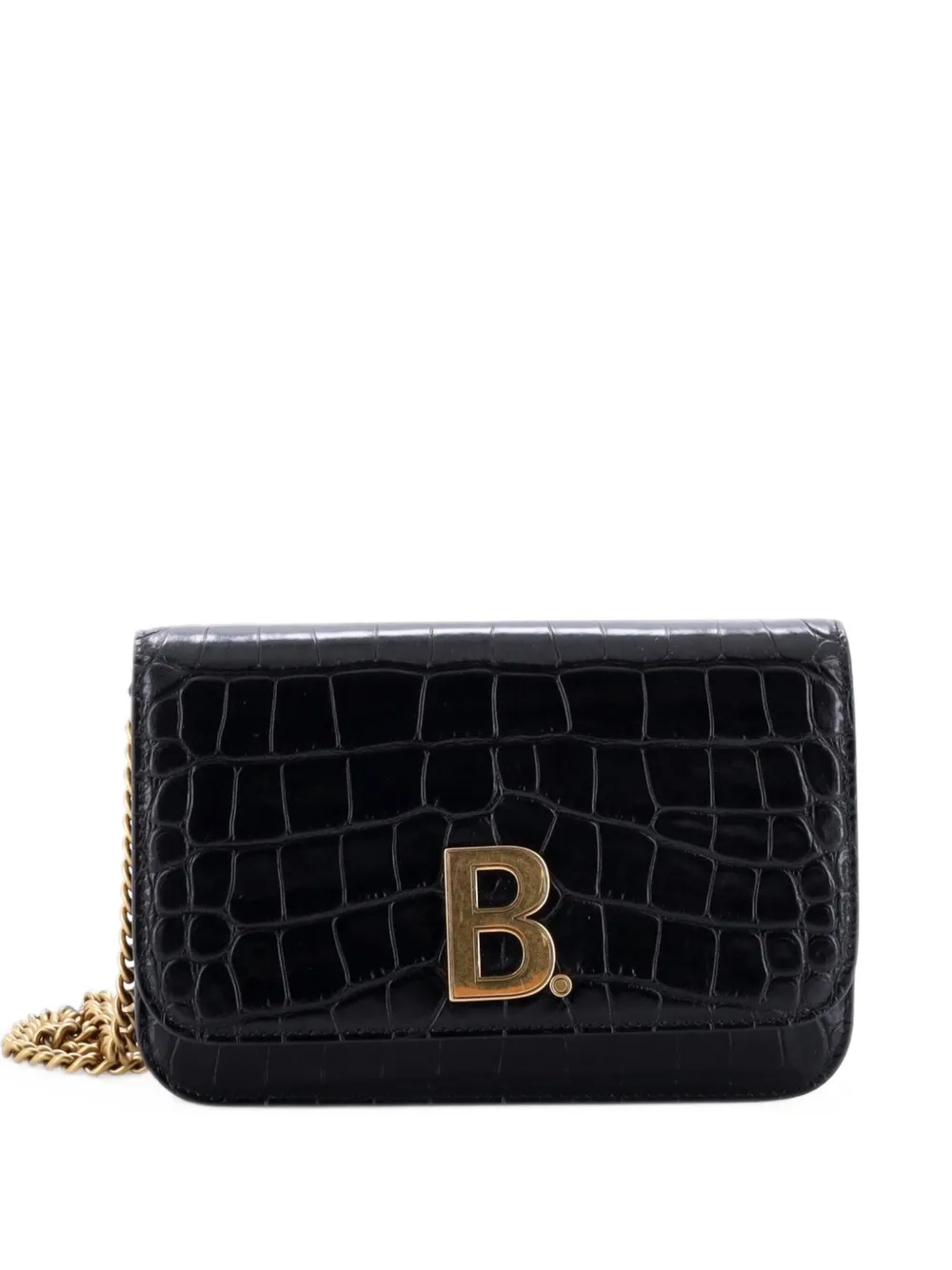 Balenciaga Pre-Owned B Dot Wallet on Chain Crocodile Embossed Leather crossbody bag - Nero