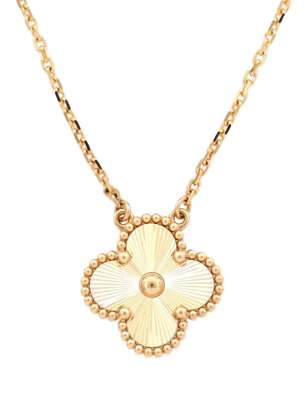 Van Cleef & Arpels Pre-owned Vintage Alhambra Pendant Guilloche 18K Yellow Gold Necklace, view 3