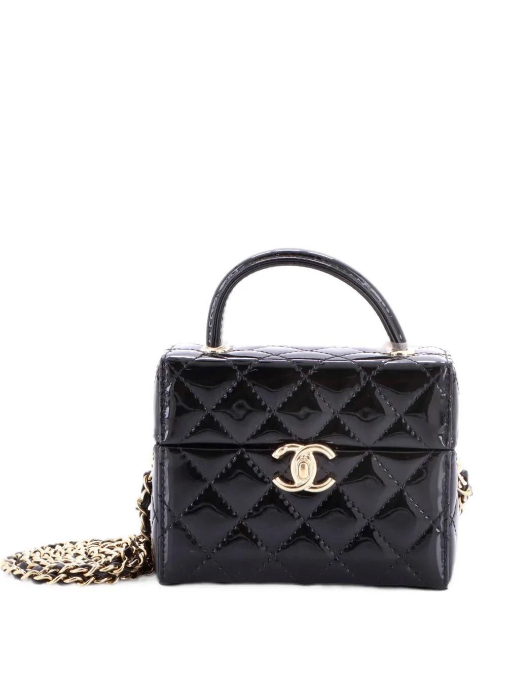 CHANEL Pre-Owned Gesteppte Clutch aus Lackleder mit Kettenriemen - Schwarz