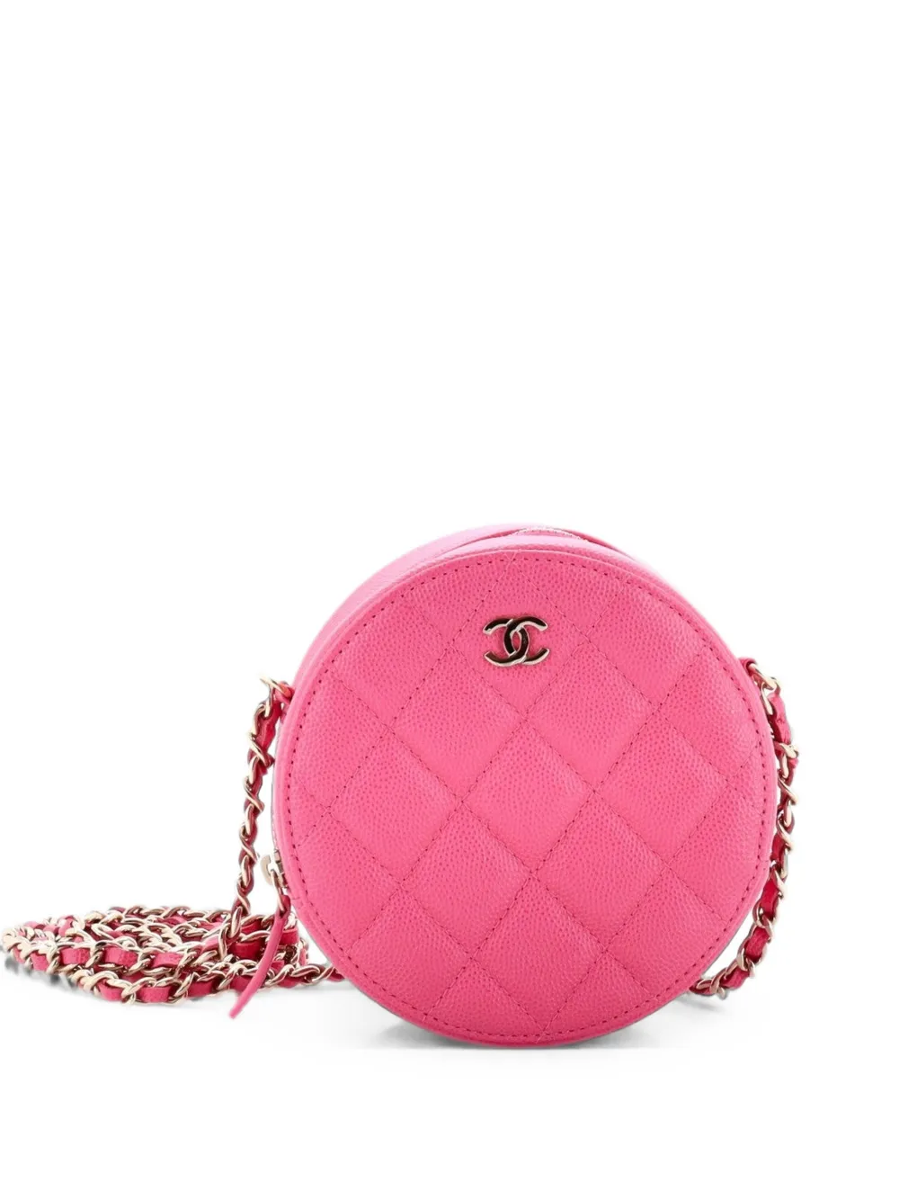 CHANEL Pre-Owned Round Clutch with Chain Quilted Caviar Mini crossbody bag - Pink