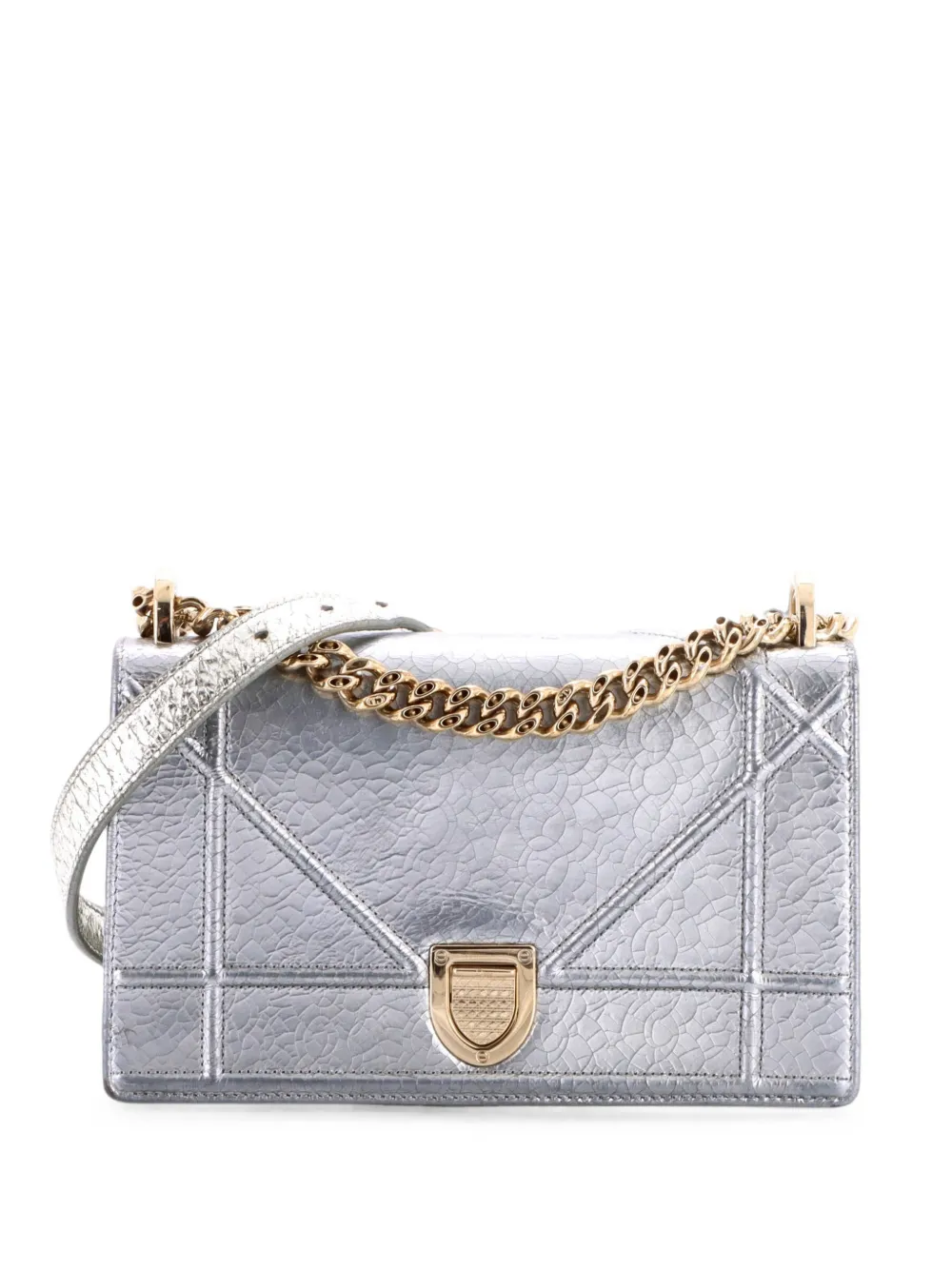 Christian Dior Pre-Owned Kleine Diorama Flap Schultertasche aus Hirschleder mit Riss-Effekt - Silber