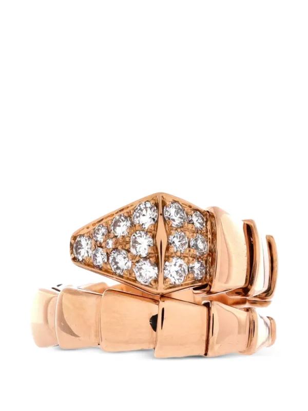 Bvlgari Pre-owned Serpenti Viper One-coil 18K Rose Gold with Diamonds Wide Ring in Pink