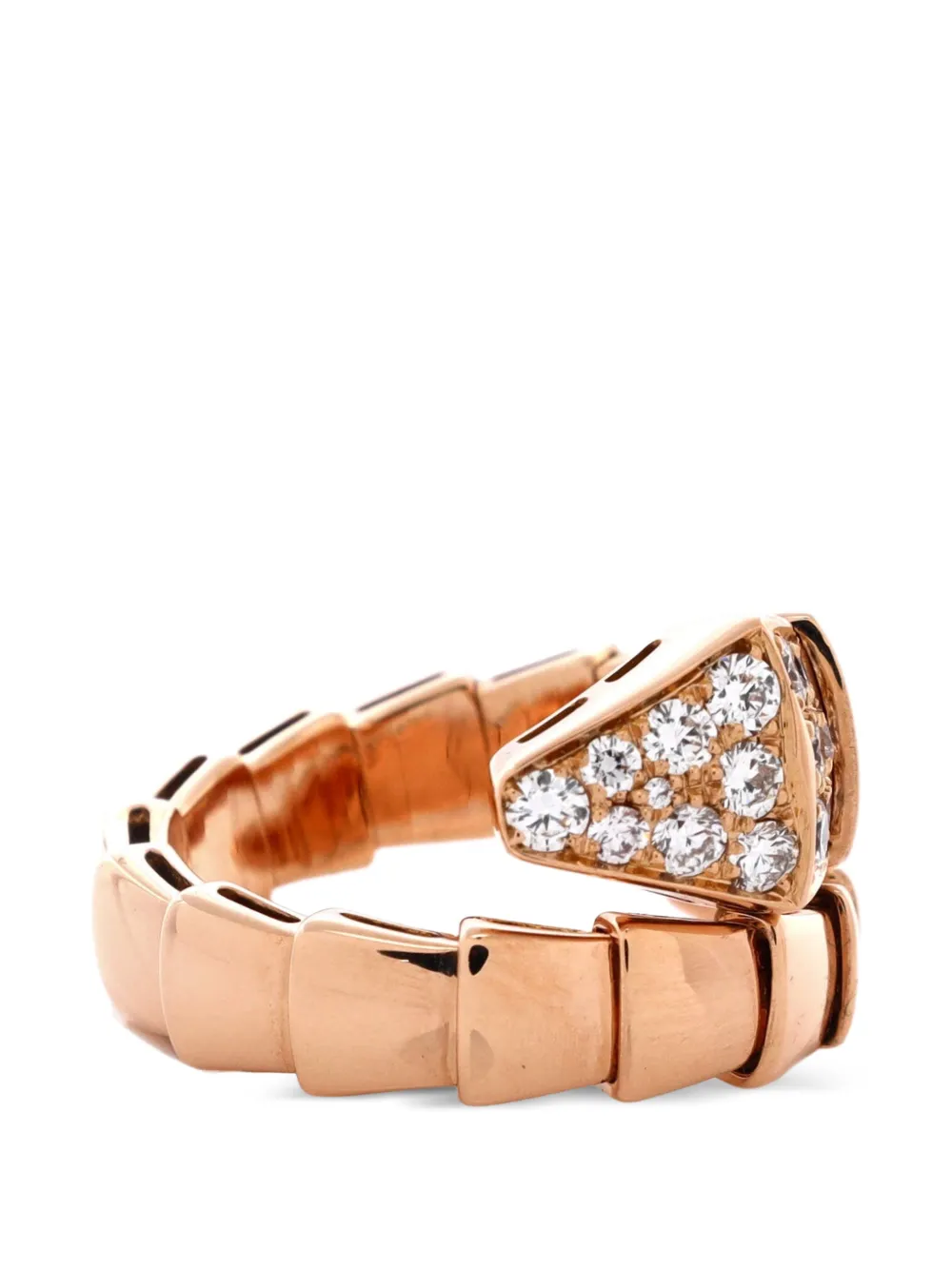 Bvlgari Pre-owned Serpenti Viper One-coil 18K Rose Gold with Diamonds Wide Ring in Pink, view 3