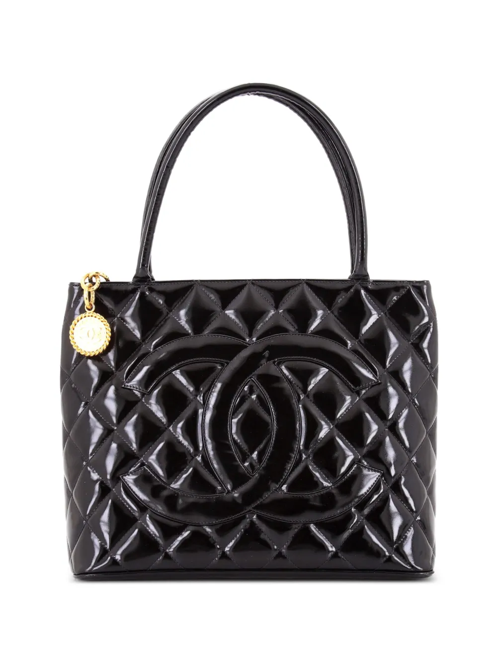 CHANEL Pre-Owned Medallion Quilted Patent tote bag - Noir