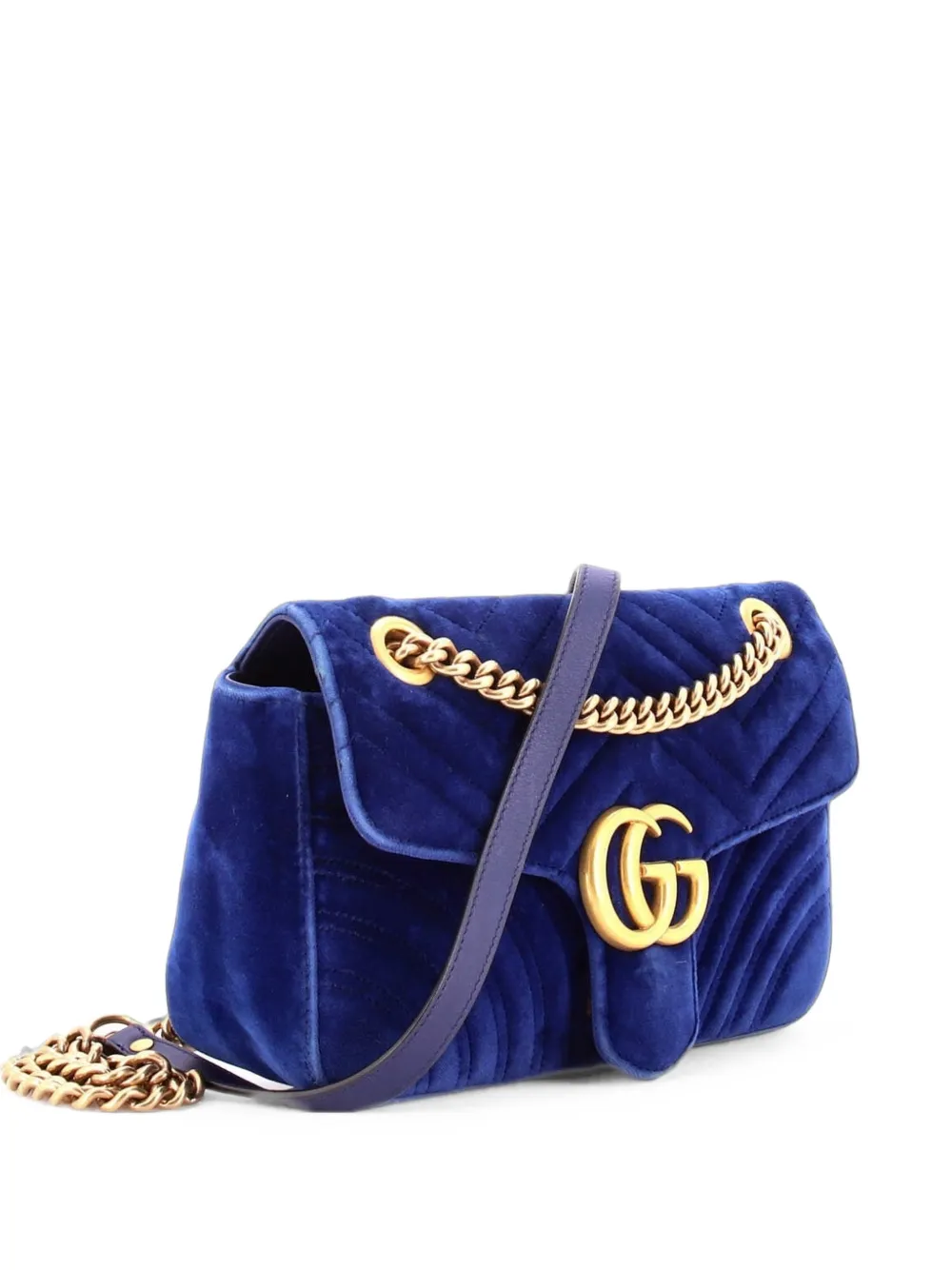 Gucci Pre-Owned GG Marmont Flap Bag Matelasse Velvet Small shoulder bag - Blu