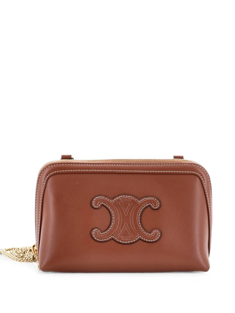 Celine Pre-Owned Cuir Triomphe Zip Around Chain Clutch Leather crossbody bag - Marrone