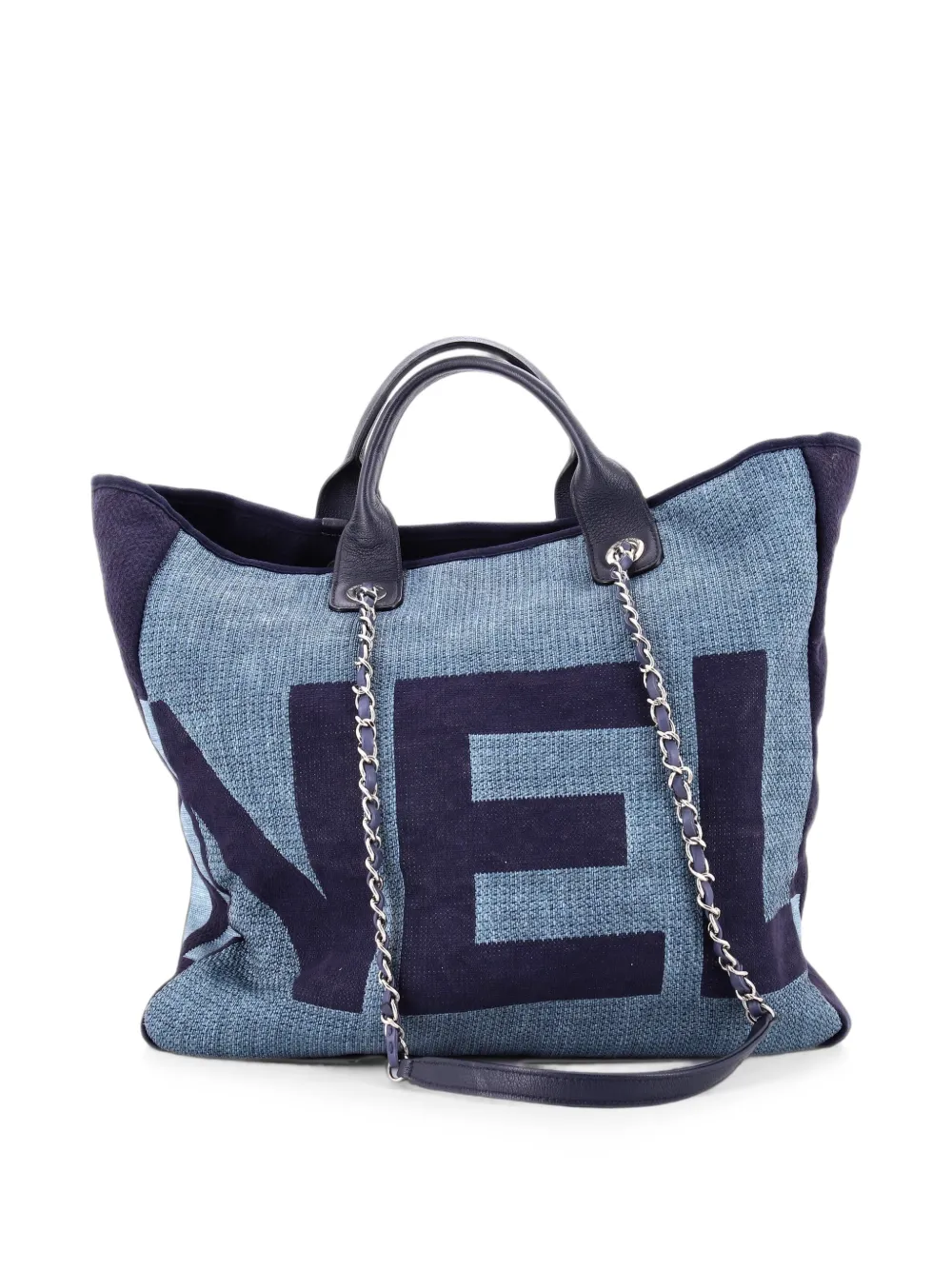 CHANEL Pre-Owned Deauville Logo Shopping Printed Raffia Large tote bag - Blu