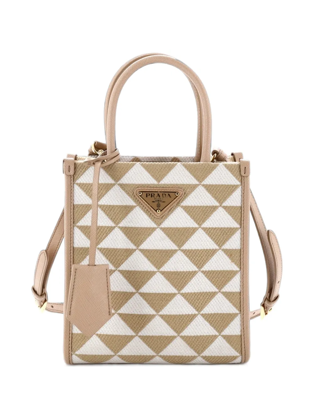 Prada Pre-Owned Mini Symbole Shopper Tote Jacquard Umhängetasche - Nude
