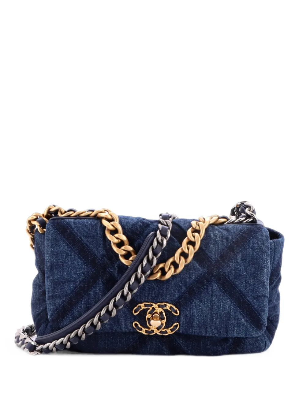 CHANEL Pre-Owned 19 Flap Bag Quilted Denim Medium shoulder bag - Blu