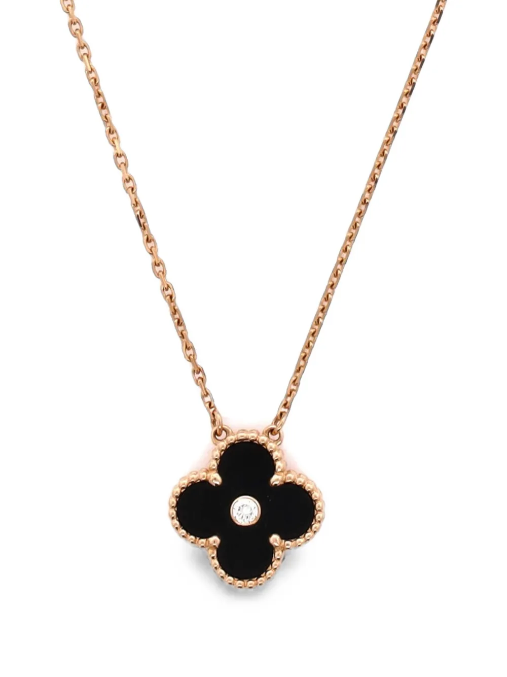 Van Cleef & Arpels Pre-Owned Vintage Alhambra Pendant 18K Rose Gold and Onyx with Diamond necklace - Rosa