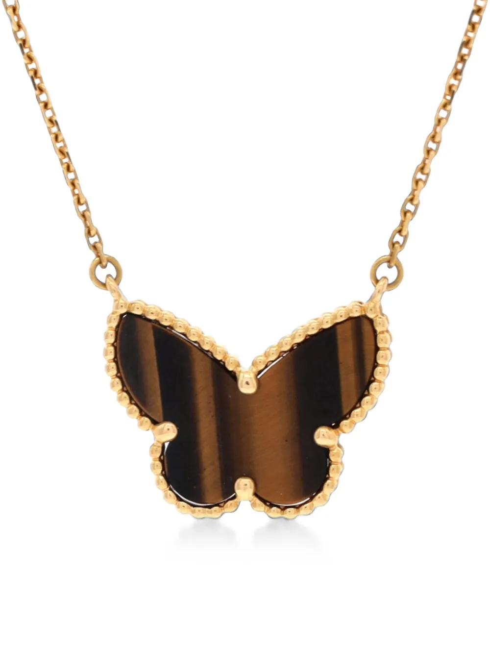 Van Cleef & Arpels Pre-Owned Lucky Alhambra Butterfly Pendant 18K Yellow Gold and Tiger Eye necklace - Oro