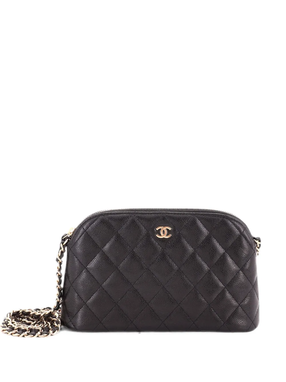 CHANEL Pre-Owned CC Dome Zip Clutch with Chain Quilted Caviar Small shoulder bag - Nero