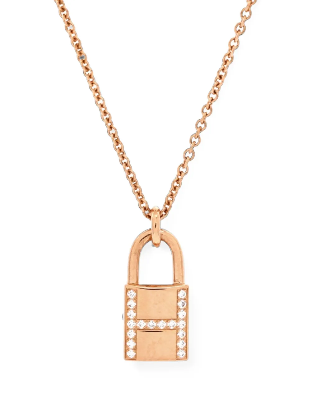 Hermès Pre-Owned Amulettes Cadenas Pendant 18K Rose Gold with Diamonds necklace - Rosa
