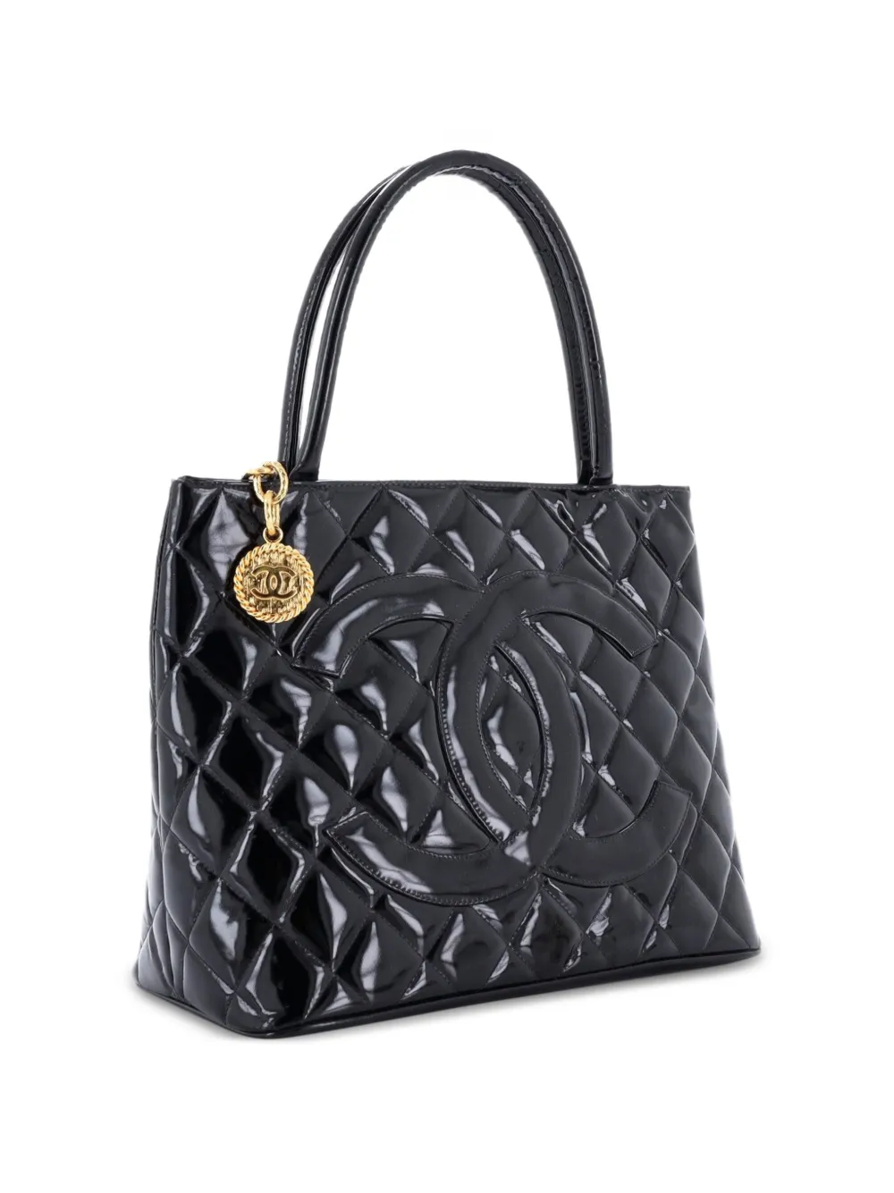 CHANEL Pre-Owned Medallion Quilted Patent tote bag - Nero