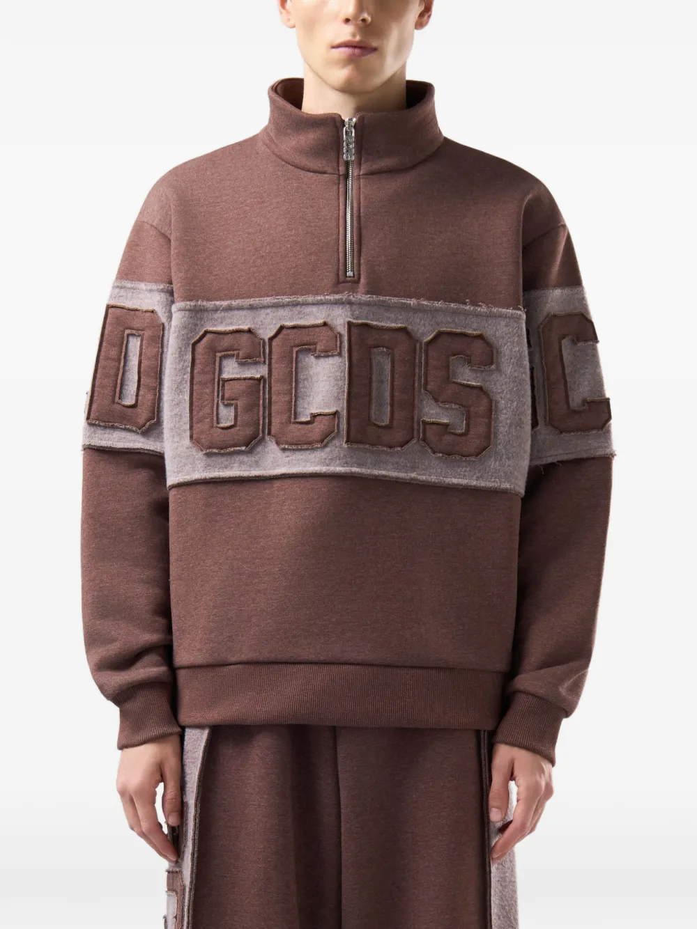 GCDS logo-appliqué half-zip sweatshirt Bruin