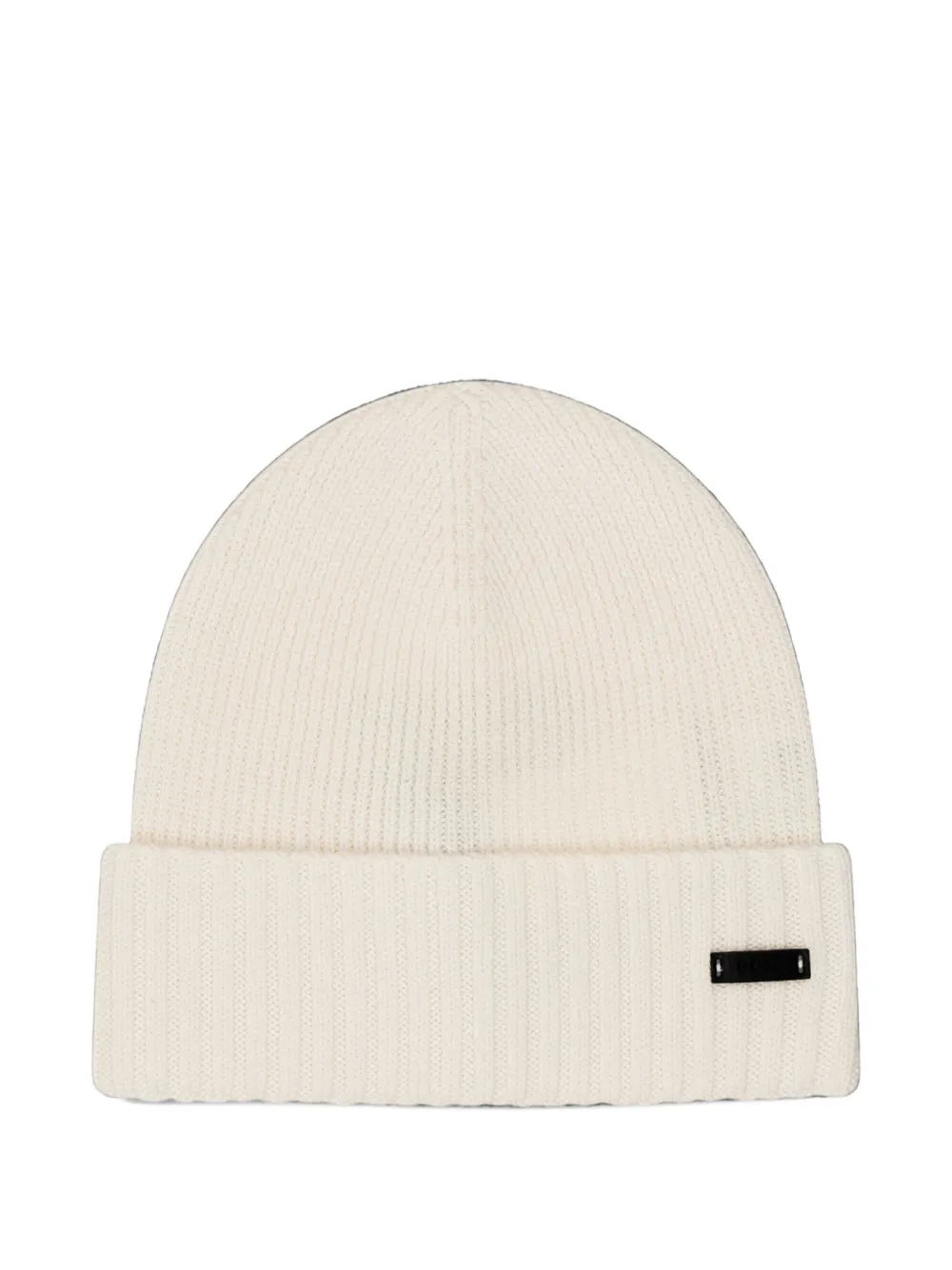BOSS rib-knit virgin-wool beanie with logo plaque - Bianco