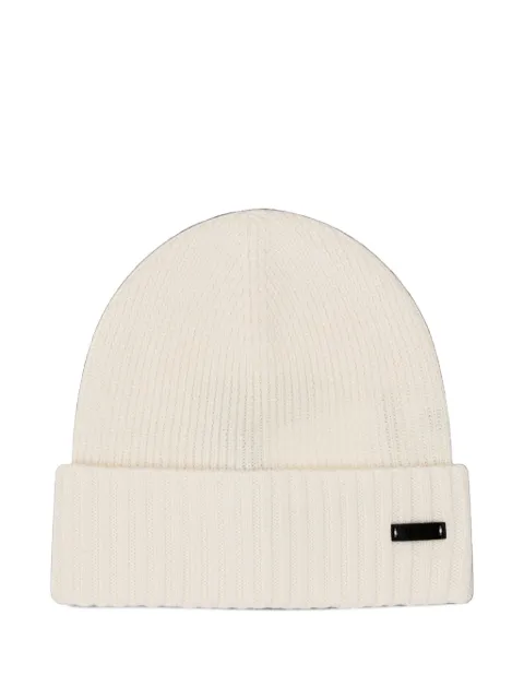 BOSS rib-knit virgin-wool beanie with logo plaque