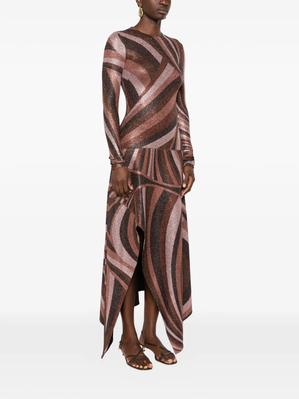 PUCCI Asymmetrische jurk met zakdoekzoom en Marmo-print Bruin