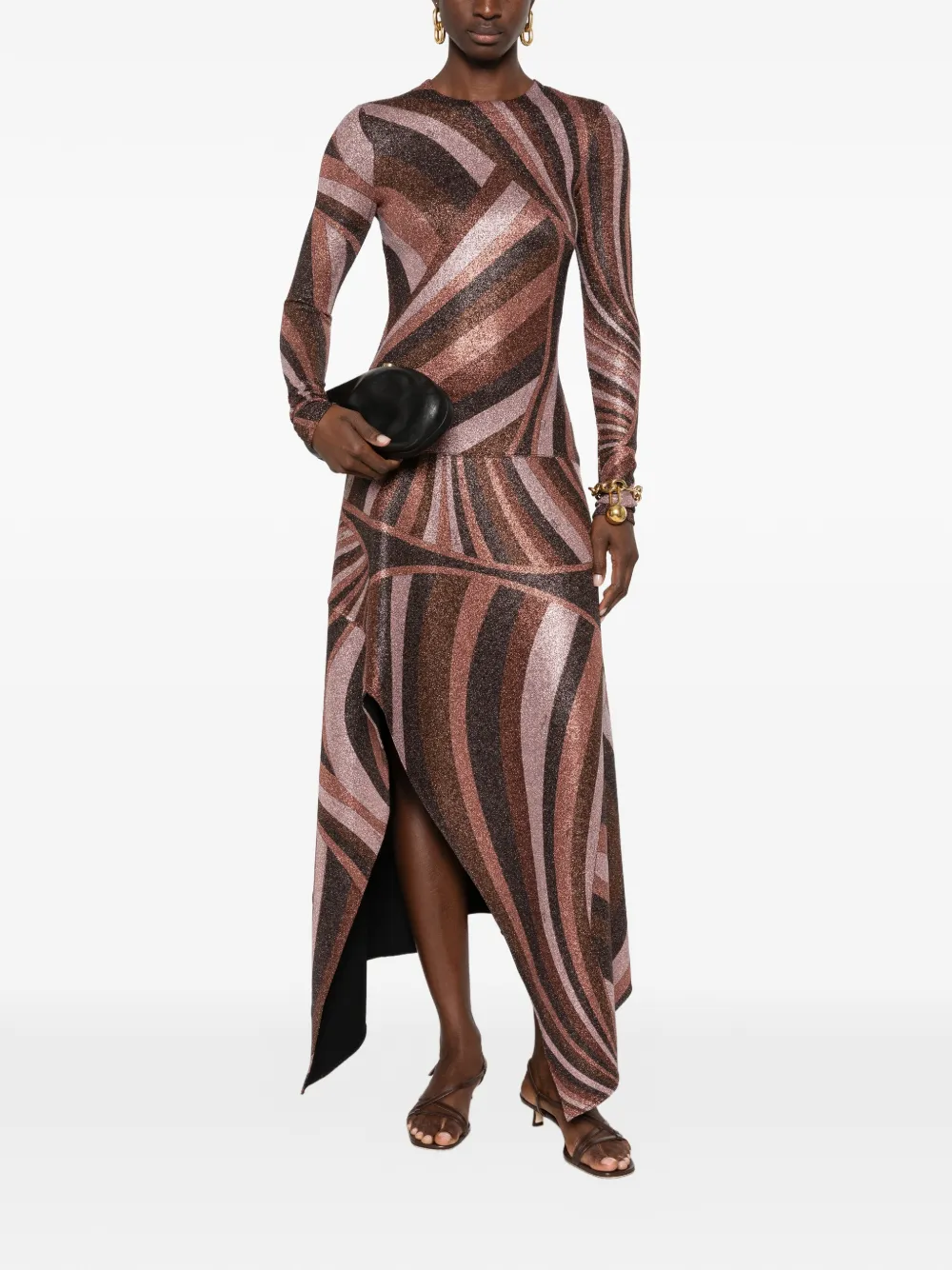 PUCCI Asymmetrische jurk met zakdoekzoom en Marmo-print Bruin
