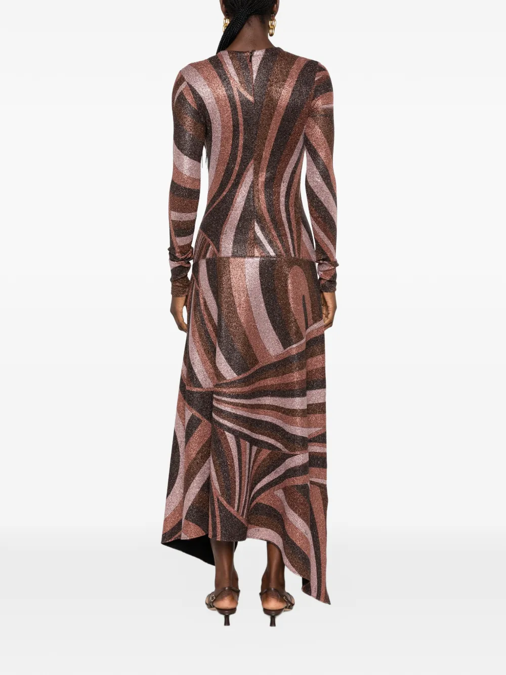 PUCCI Asymmetrische jurk met zakdoekzoom en Marmo-print Bruin