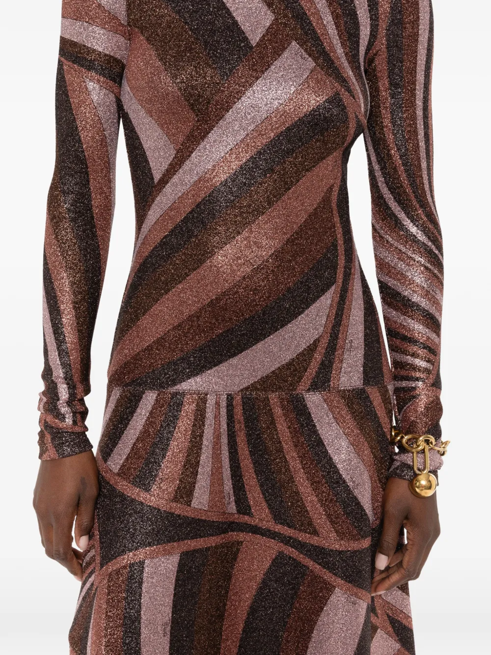 PUCCI Asymmetrische jurk met zakdoekzoom en Marmo-print Bruin