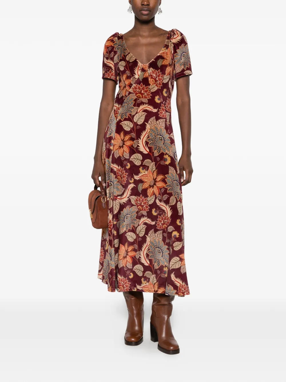 FARM Rio Delhi midi-jurk met bloemen-print Rood