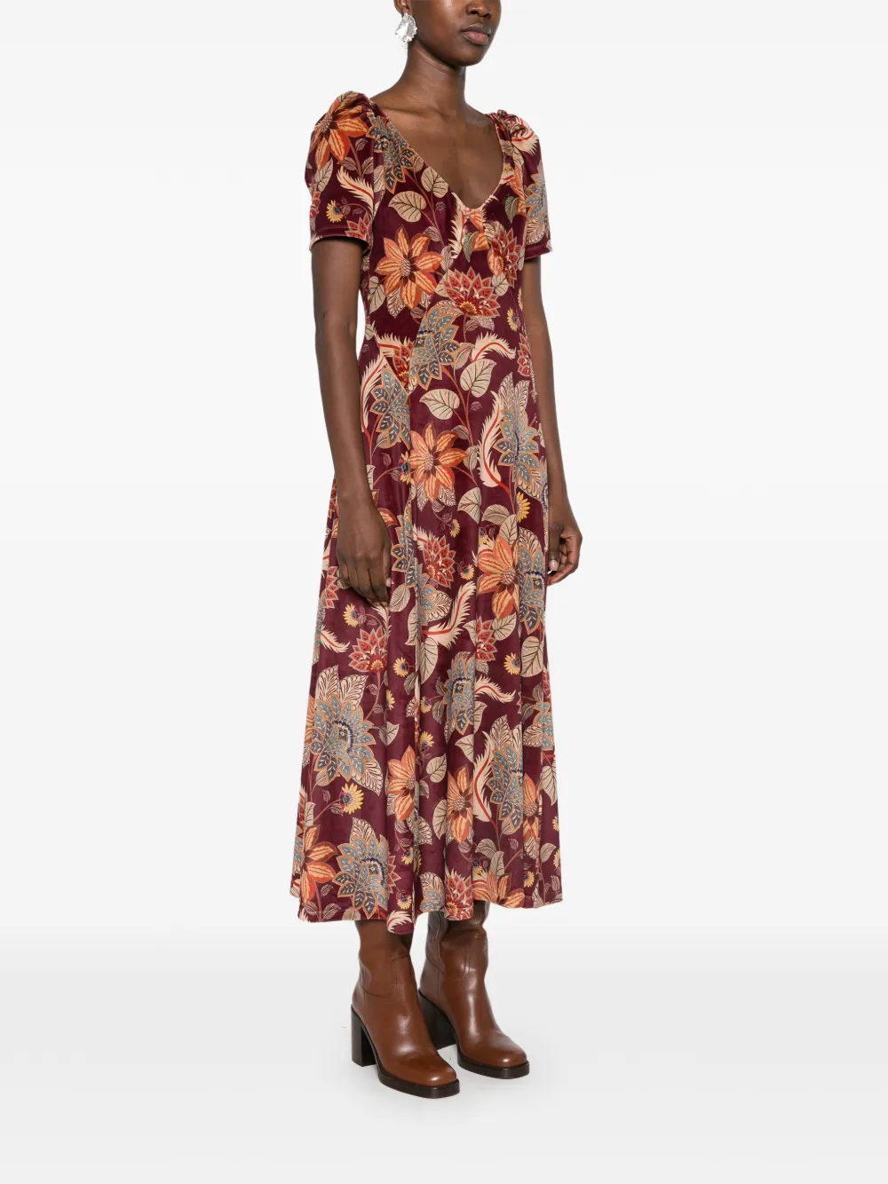 FARM Rio Delhi midi-jurk met bloemen-print Rood