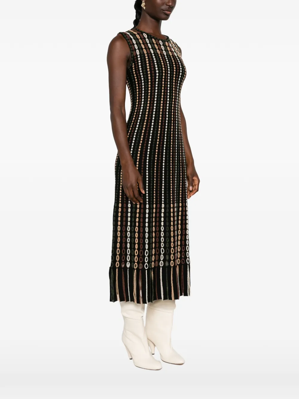 Ulla Johnson Amina midi-jurk met geometrisch patroon en franje Zwart