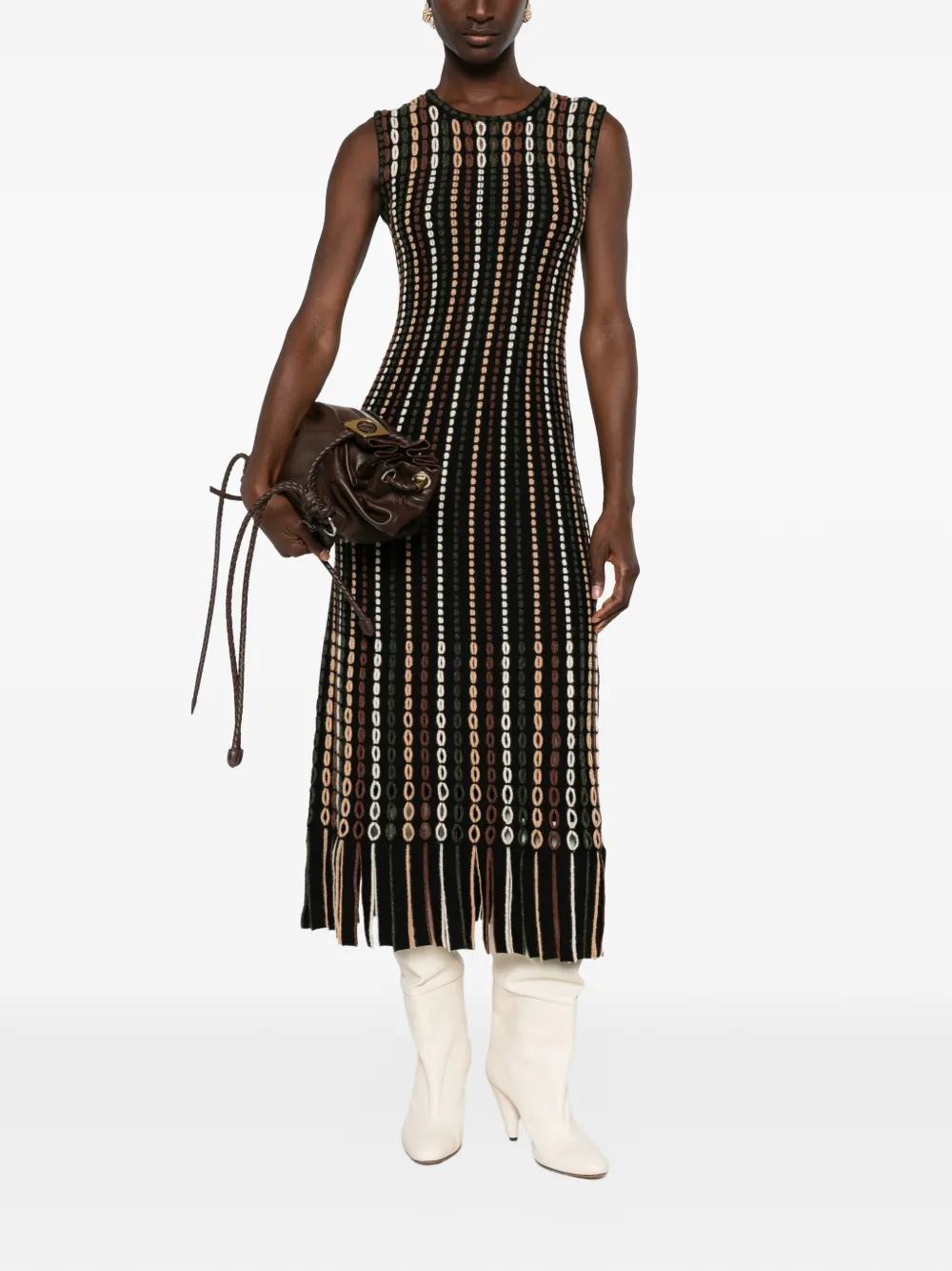 Ulla Johnson Amina midi-jurk met geometrisch patroon en franje Zwart