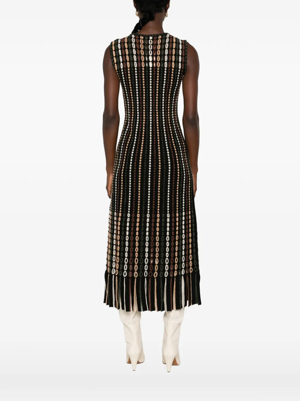 Ulla Johnson Amina midi-jurk met geometrisch patroon en franje Zwart