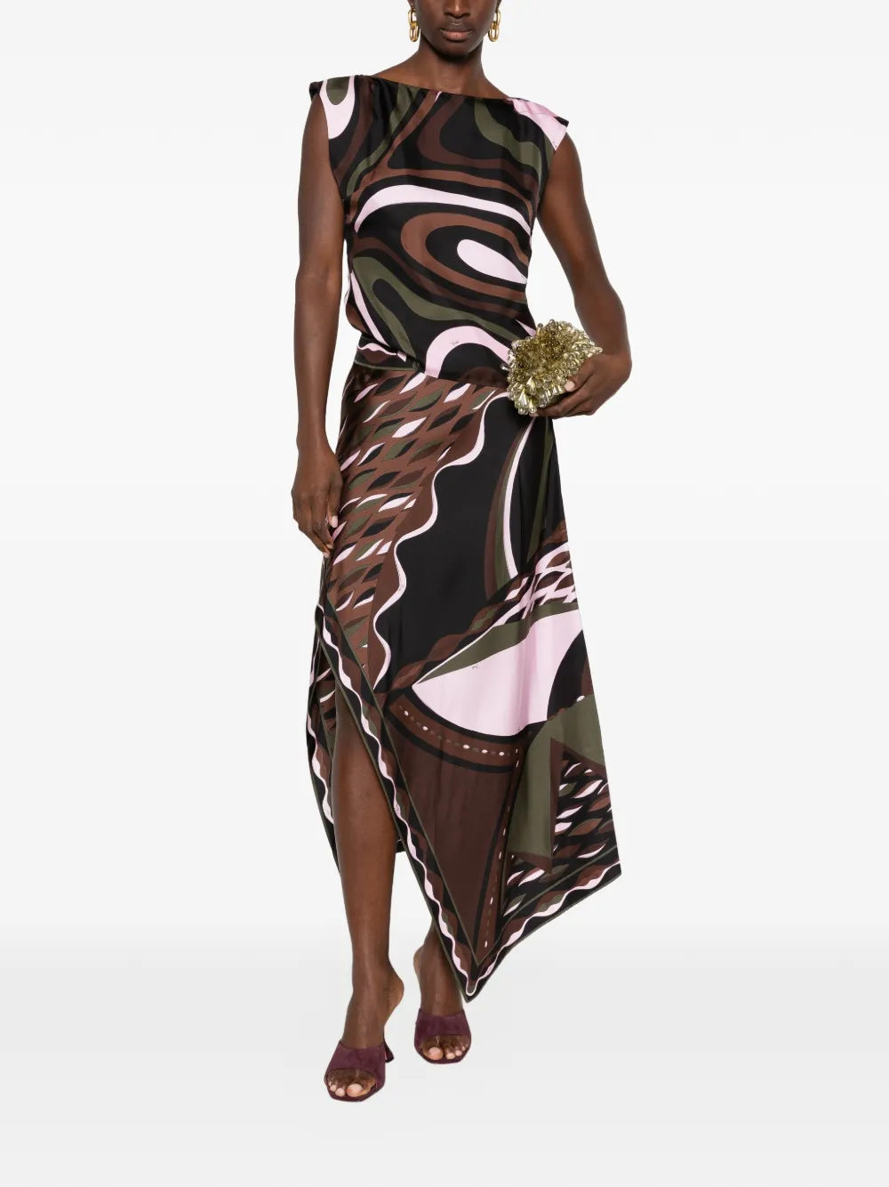 PUCCI Asymmetrische lange rok met print Groen