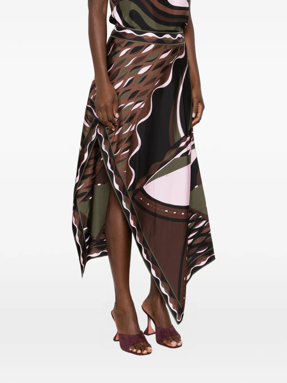 PUCCI Asymmetrische lange rok met print Groen