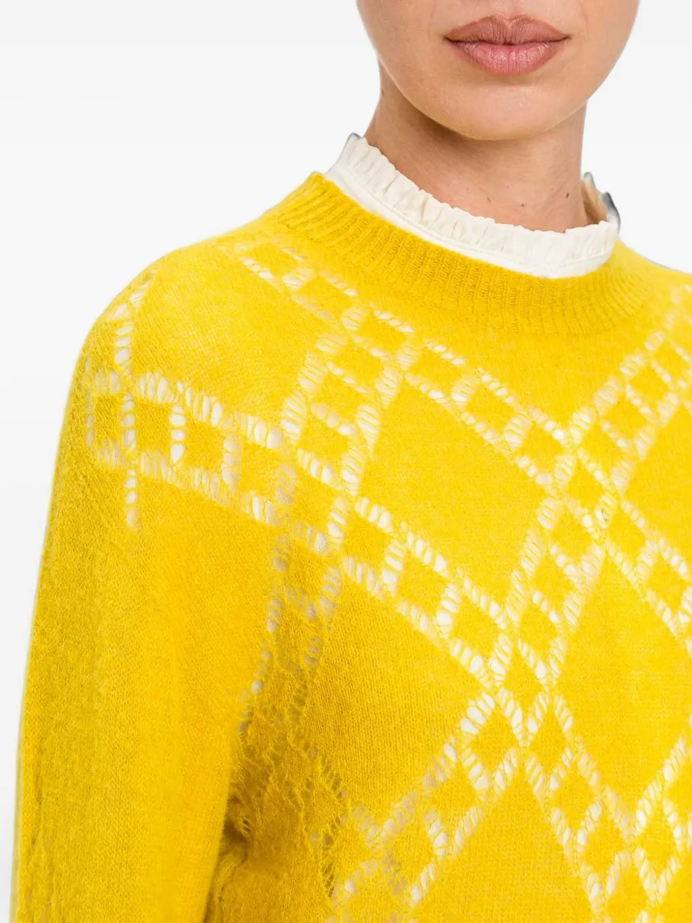 TWINSET Trui van alpacablend met ronde hals en diamantvormig patroon Geel
