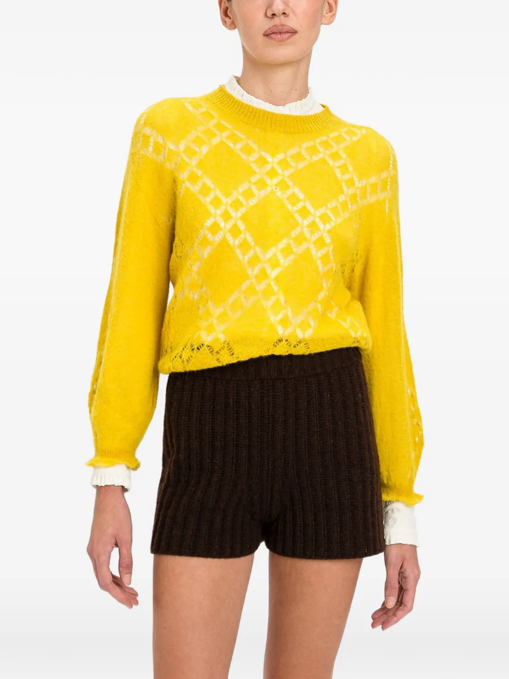 TWINSET alpaca-blend diamond-pattern crew-neck jumper - Giallo