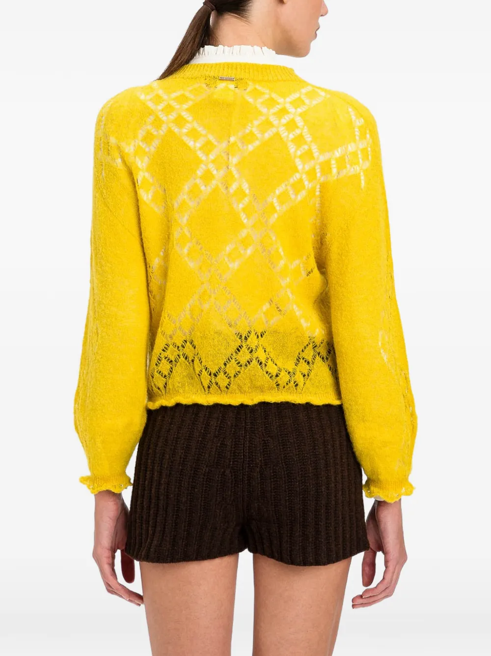 TWINSET Trui van alpacablend met ronde hals en diamantvormig patroon Geel
