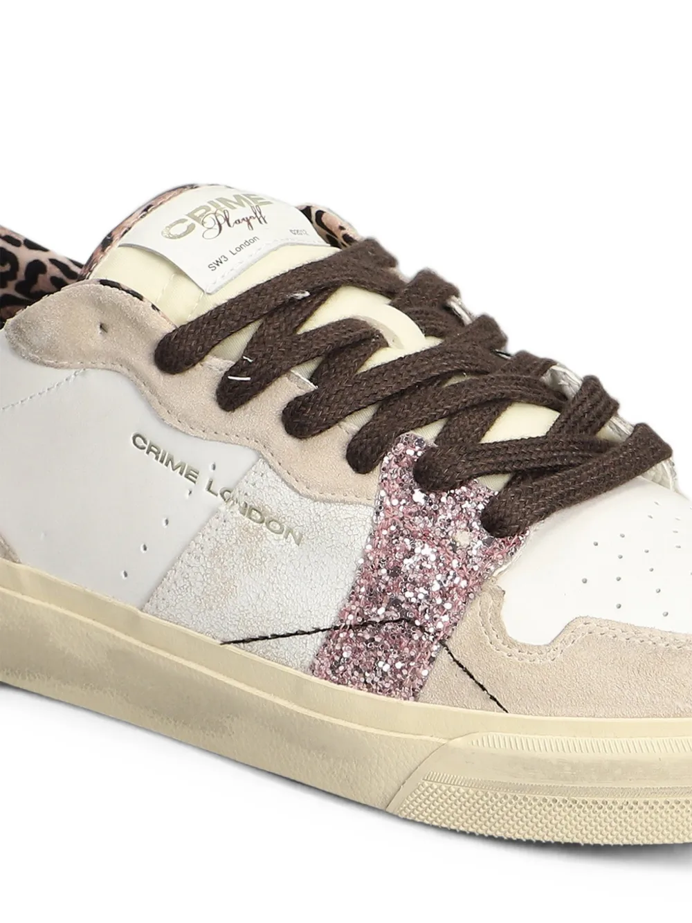 Crime London Playoff glitter-panel leopard-print sneakers Wit