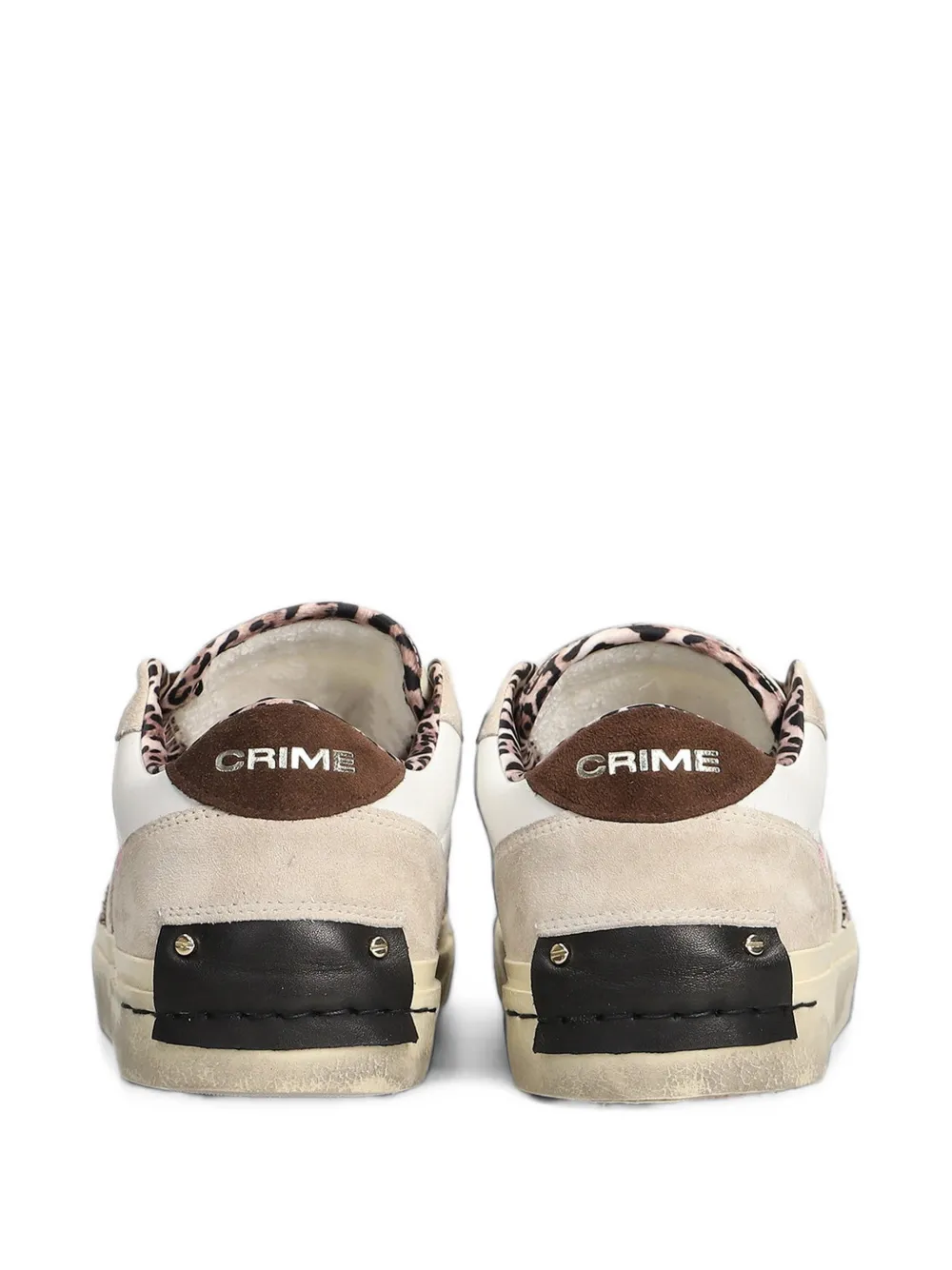 Crime London Playoff glitter-panel leopard-print sneakers Wit