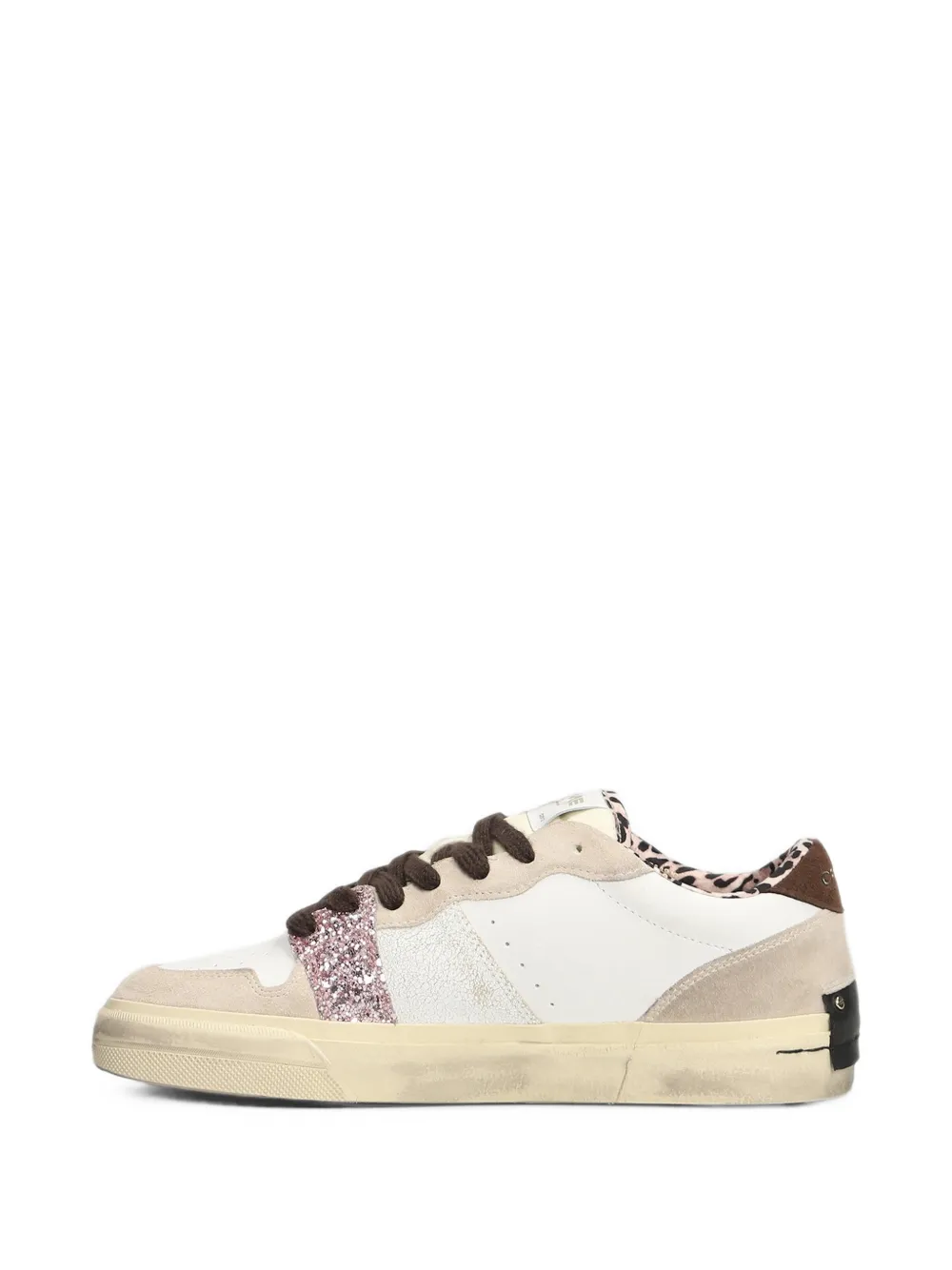 Crime London Playoff glitter-panel leopard-print sneakers Wit