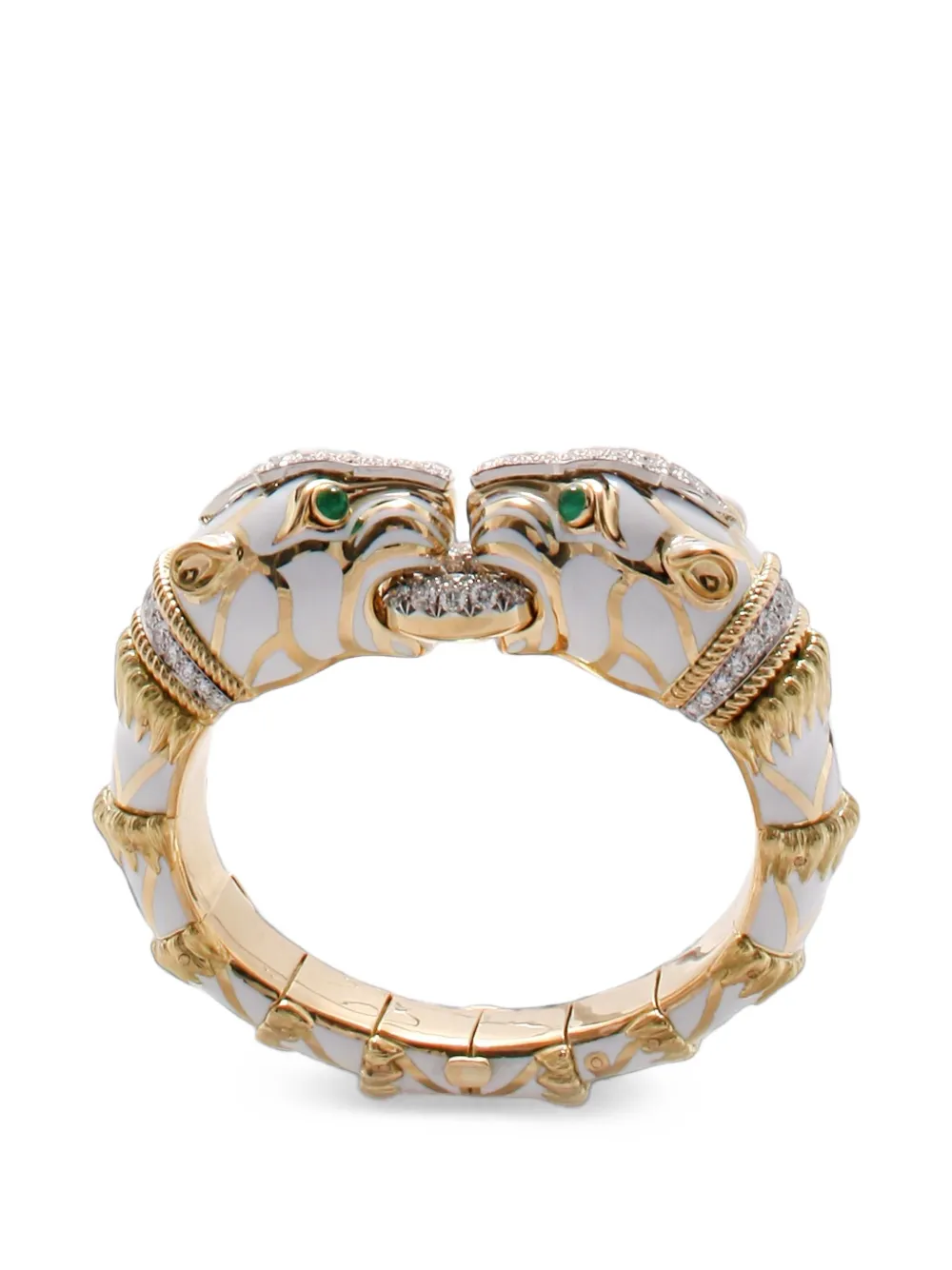 David Webb Bracciale Double Lion con diamanti e smalto - Oro